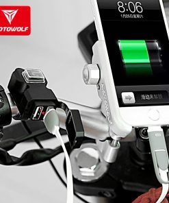 Sạc usb gắn xe máy 2 cổng Motowolf chính hãng