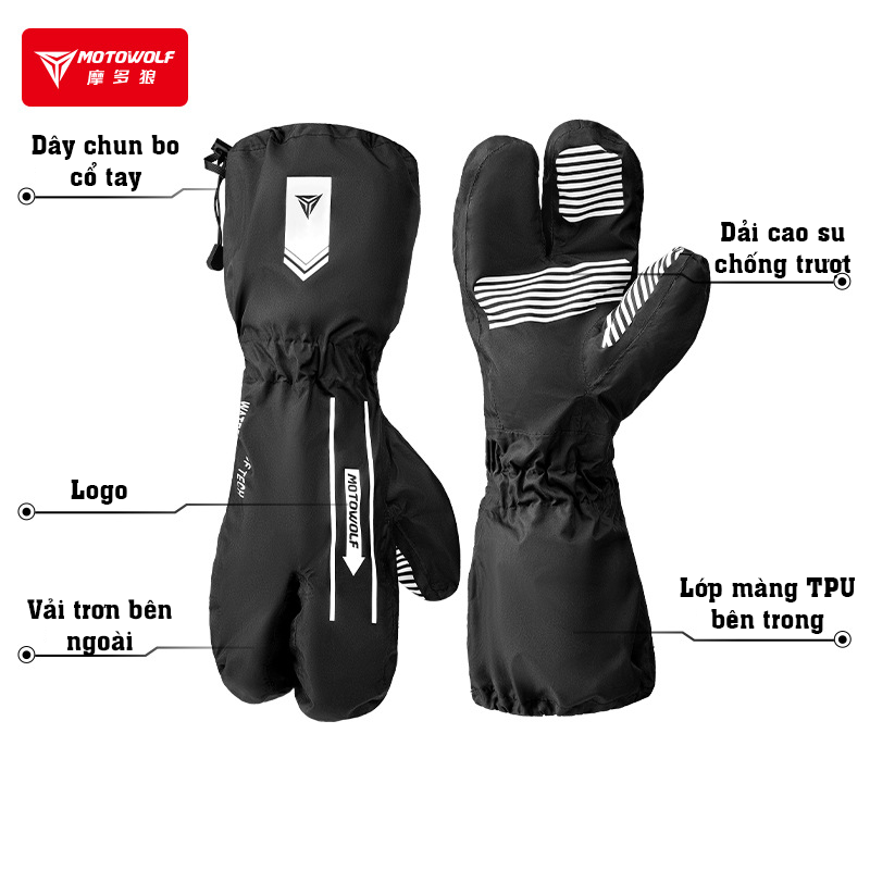 Bao tay chống mưa Motowolf đi xe máy xe đạp WPG1 - Ảnh 2